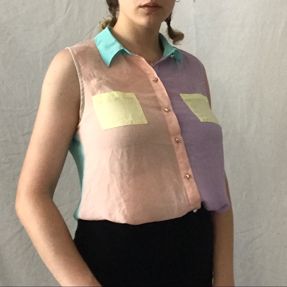 Multicolor Collared Pearl Blouse